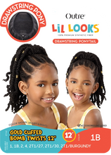 Load image into Gallery viewer, Lil Looks Drawstring Ponytail - Gold Cuffed Bomb Twists 12"