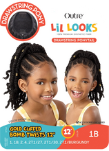 Load image into Gallery viewer, Lil Looks Drawstring Ponytail - Gold Cuffed Bomb Twists 12&quot;
