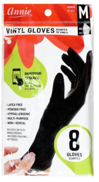 Annie Vinyl Gloves 8ct BLACK