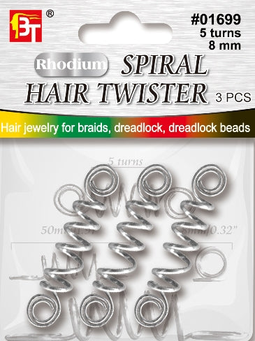 BT Hair Twister Jewelry #01699 Rhodium 8mm